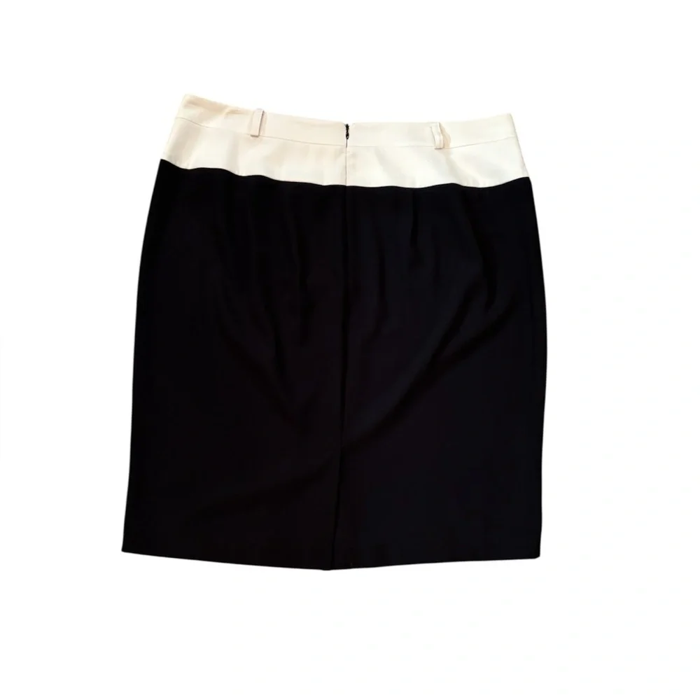 Lane Bryant Soft Twill Belted Color Block Pencil Skirt Black & Ivory Size 16